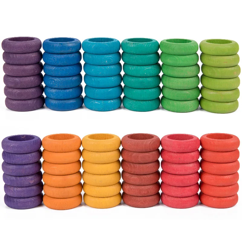 Rainbow Rings Coins Nins Pretend To Play Toys Kids Wooden Stacking Blocks Color Sorting Montessori Educational Toys for Children thumbnail 6
