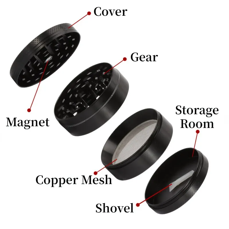 4 Layer Aluminum Herb Spice Grinder 40mm Metal Grinder with Scraper Portable Food Grinder Aluminum Alloy Smooth Grinding thumbnail 3