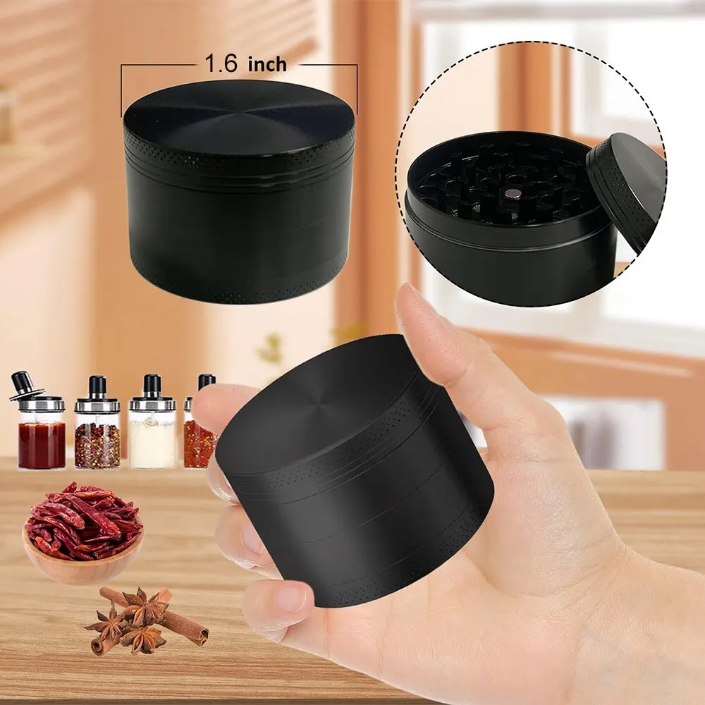 4 Layer Aluminum Herb Spice Grinder 40mm Metal Grinder with Scraper Portable Food Grinder Aluminum Alloy Smooth Grinding thumbnail 2