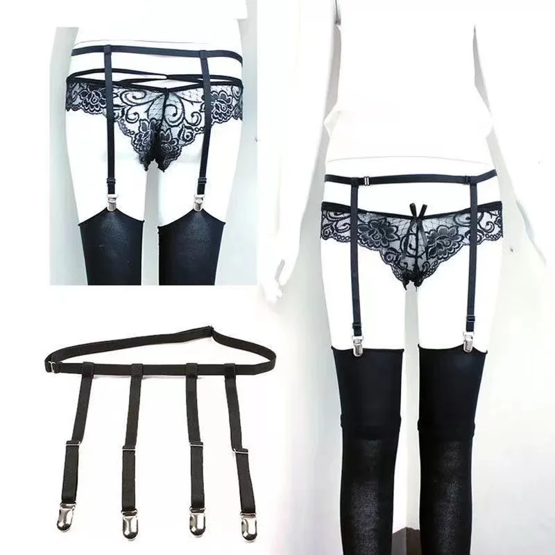 Black Simplicity Sexy Garter Belt for Women Thigh High Stockings Adjustable Elastic Leg Sock Suspenders Belt 4/6 Metal Clips thumbnail 2