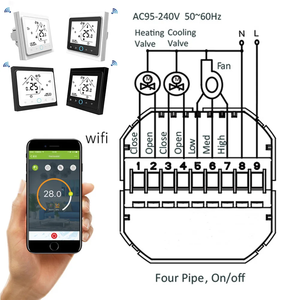 Qiumi Wifi Thermostat Temperature Controller Intelligent Air Conditioning Programmable Temperature Controller with 4-tube thumbnail 5