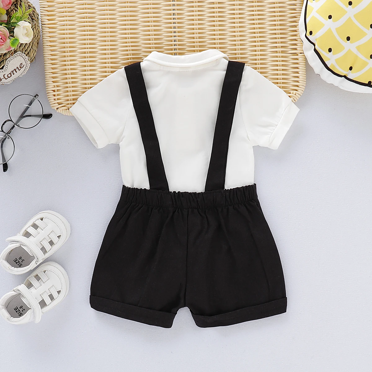 Mini Gentleman Outfit Newborn Baby Boy Formal Costumes Short Sleeve Shirt With Bow + Romper Short Pants Summer Fashion 2 Pcs Set thumbnail 6