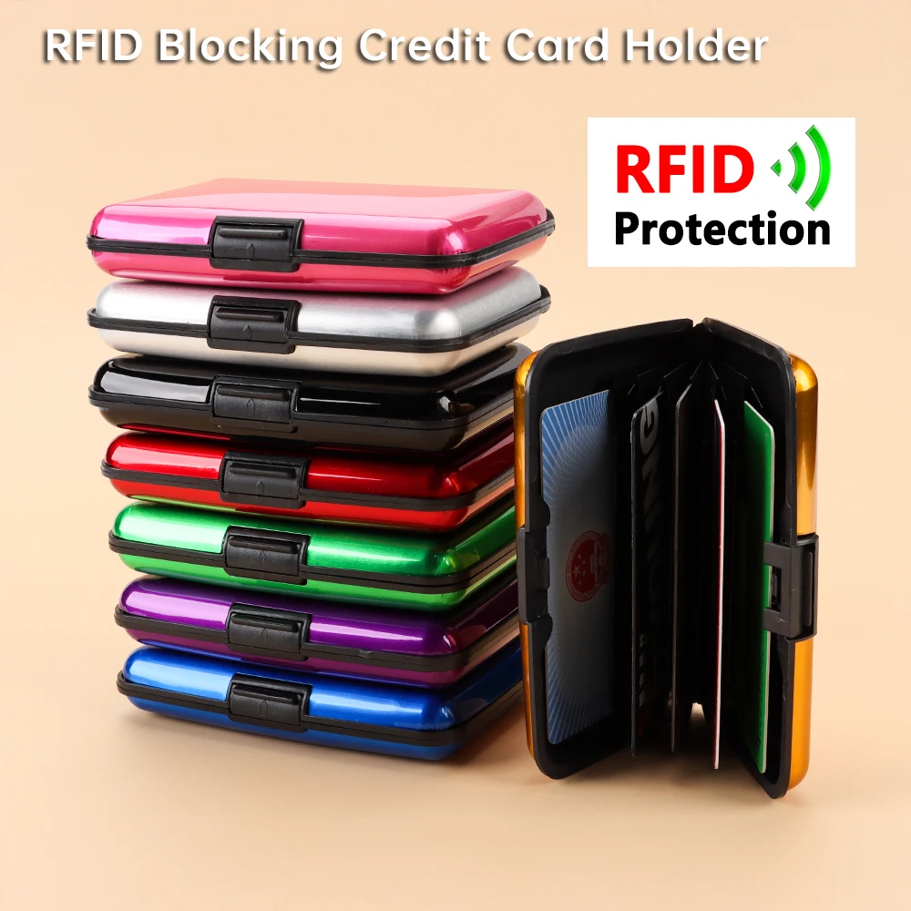 6 Card Slot RFID Blocking Credit Card Holder Men Women Coin Purse Aluminum Metal Waterproof Anti-Theft Wallet Business Card Case thumbnail 2