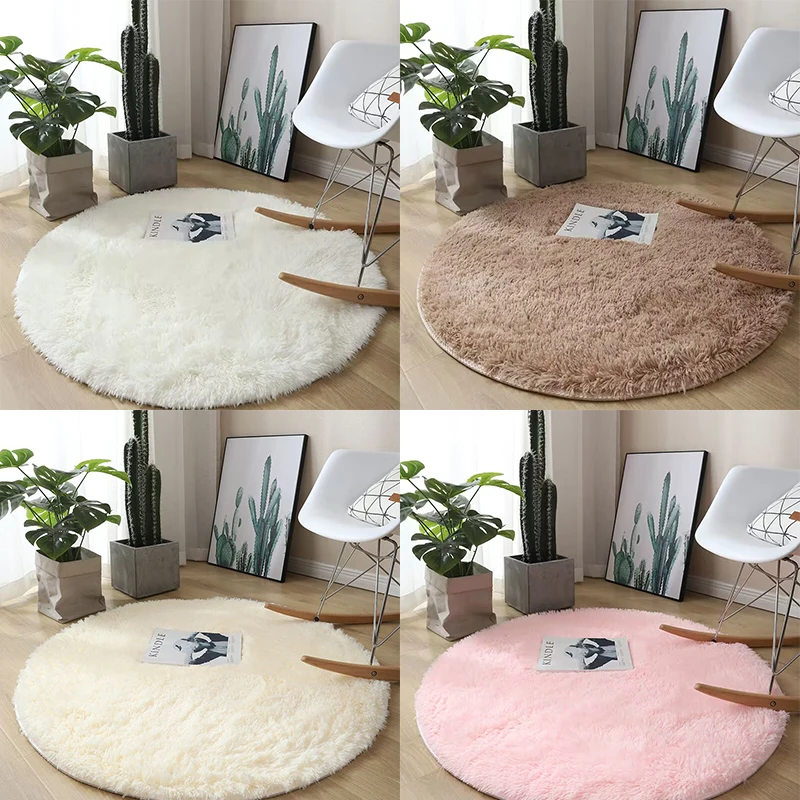 Plush round carpet living Room Decoration Children's Bedroom fluffy white carpet non-slip blanket bedside design Room play mat thumbnail 5