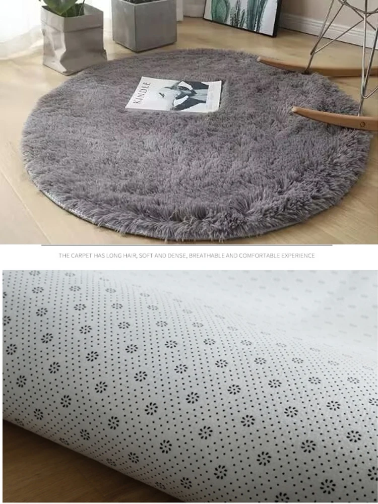 Plush round carpet living Room Decoration Children's Bedroom fluffy white carpet non-slip blanket bedside design Room play mat thumbnail 3