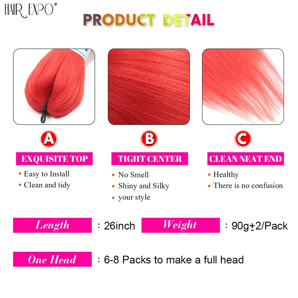 26Inch Easy Braids Hair Synthetic Colourful Pre Stretched Braiding Hair Extensions Jumbo Braids Ombre Yaki Long Straight Hair thumbnail 4