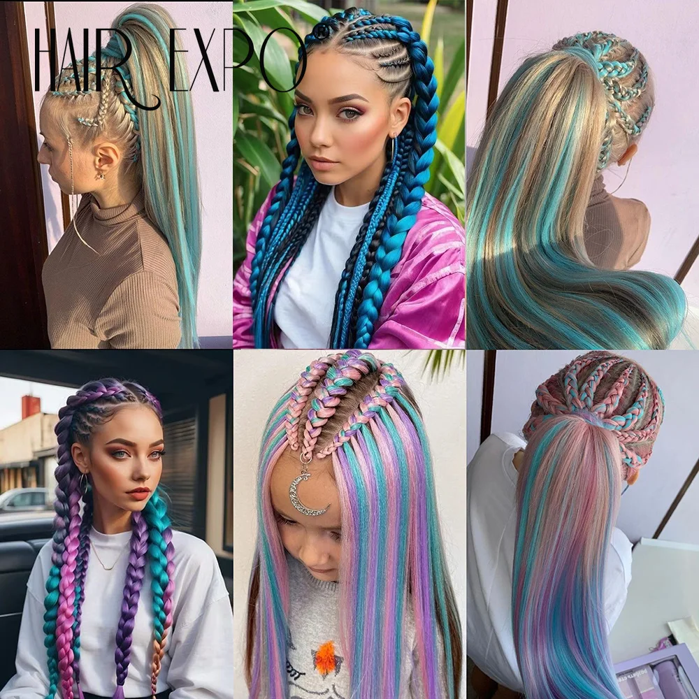 26Inch Easy Braids Hair Synthetic Colourful Pre Stretched Braiding Hair Extensions Jumbo Braids Ombre Yaki Long Straight Hair thumbnail 2