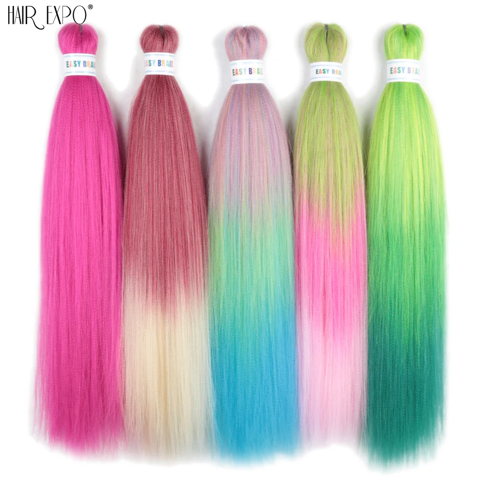 26Inch Easy Braids Hair Synthetic Colourful Pre Stretched Braiding Hair Extensions Jumbo Braids Ombre Yaki Long Straight Hair thumbnail 5