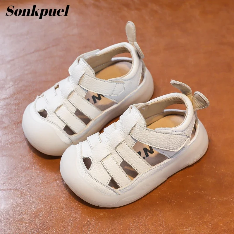 Baby Girls Boys Sandals 2025 Summer Infant Toddler Shoes Genuine Leather Soft-soled School Kids Shoes Children Beach Sandals