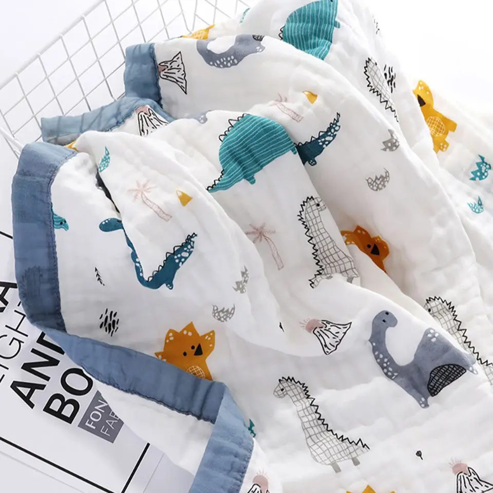 Baby Blankets 6 Layers 100% Cotton Gauze Breathable Infant Wrap Soft Absorbent Newborn Swaddle Blankets Cartoon Baby Bath Towel thumbnail 2