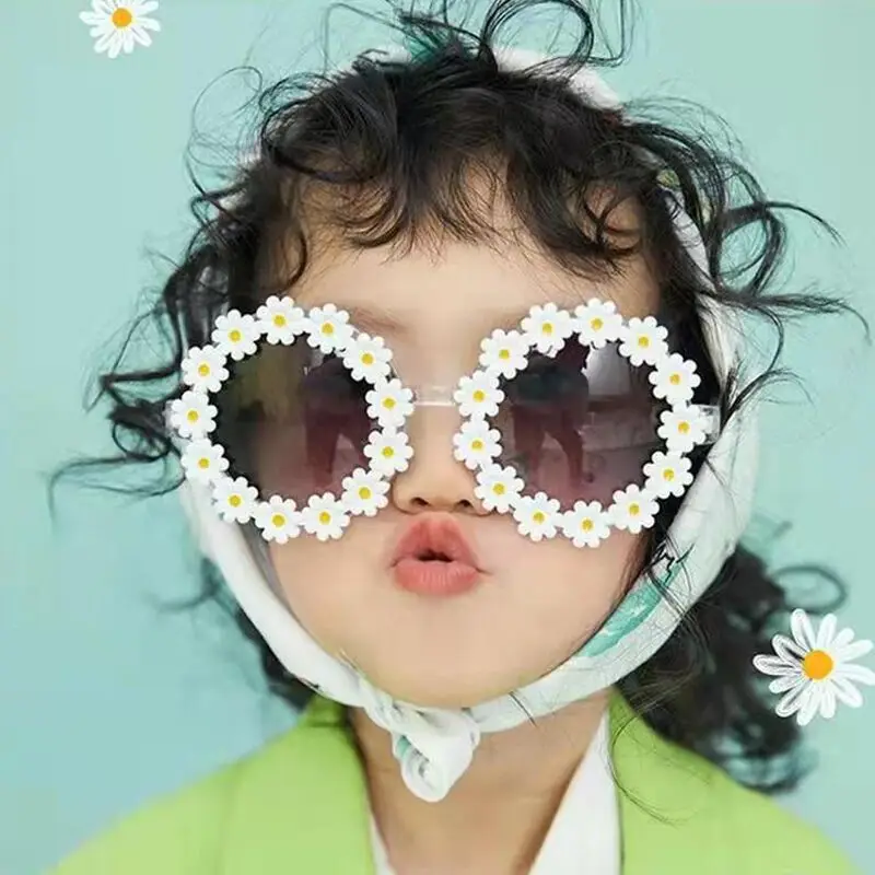 BEGREAT Summer Flower Round Frame Sunglasses for Women Fahion Designer Daisy Sunglasses Novel Floral Glasses for Adult Kids thumbnail 3