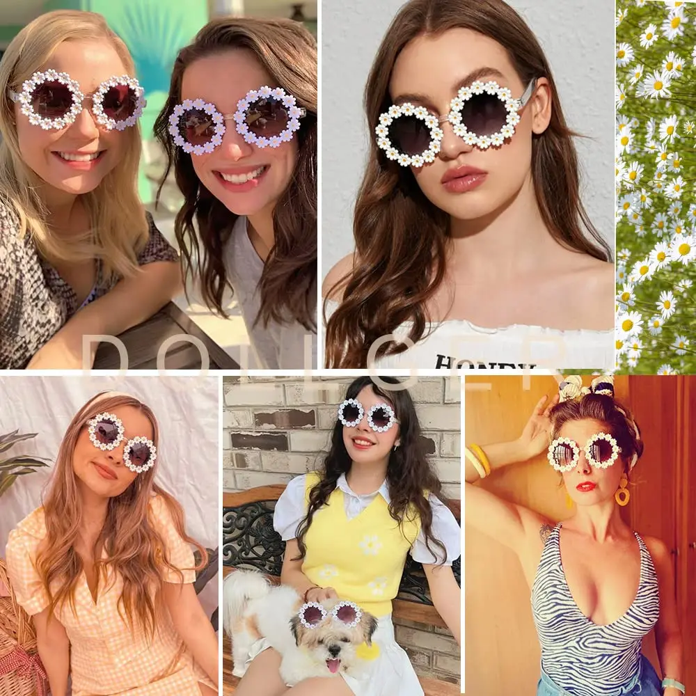 BEGREAT Summer Flower Round Frame Sunglasses for Women Fahion Designer Daisy Sunglasses Novel Floral Glasses for Adult Kids thumbnail 4