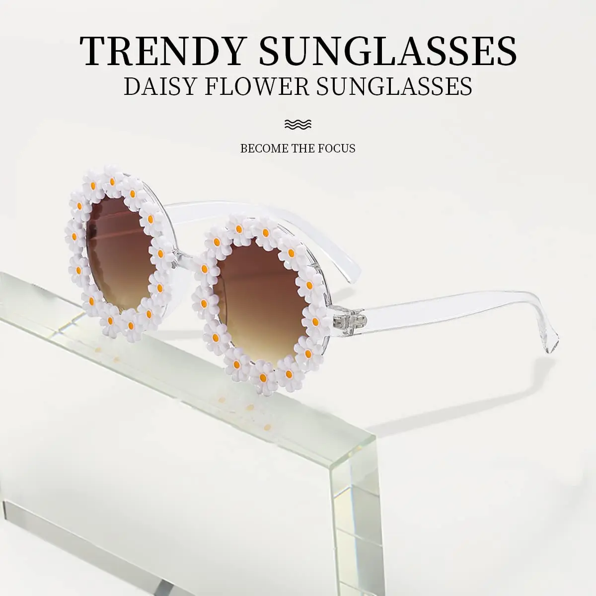 BEGREAT Summer Flower Round Frame Sunglasses for Women Fahion Designer Daisy Sunglasses Novel Floral Glasses for Adult Kids thumbnail 5