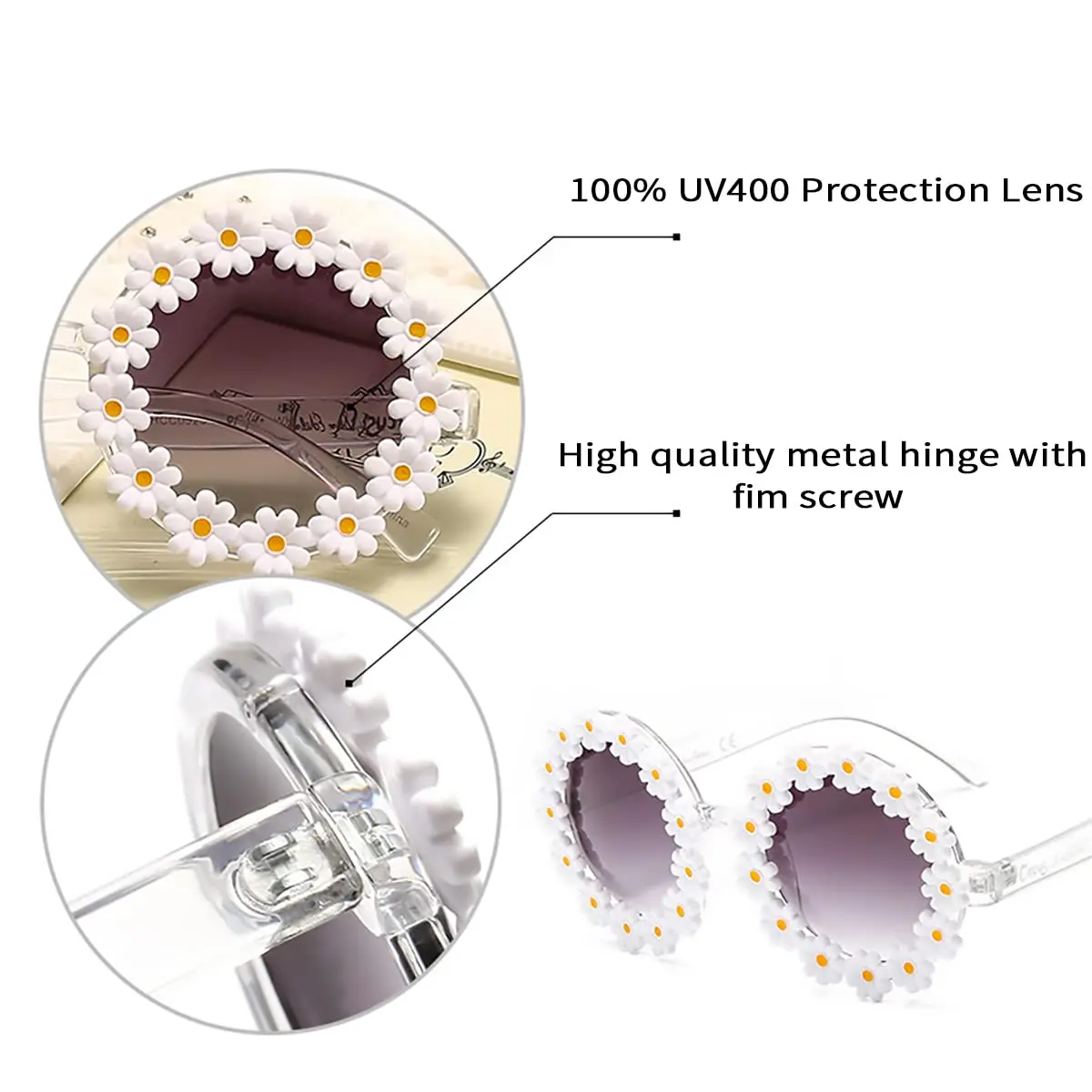 BEGREAT Summer Flower Round Frame Sunglasses for Women Fahion Designer Daisy Sunglasses Novel Floral Glasses for Adult Kids thumbnail 6
