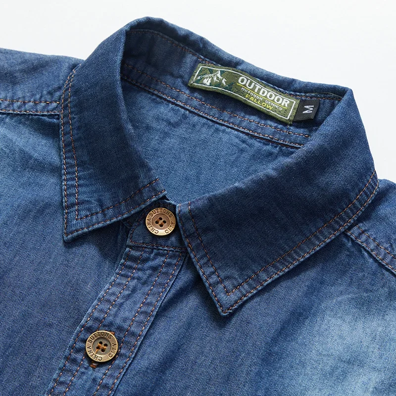 Men Multi pockets Denim Tooling Shirts New Summer Short Sleeve Blue Jeans Shirts High Quality Men Cotton Casual Shirts Size 5XL thumbnail 4