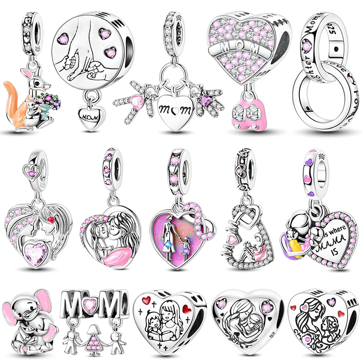 925 Sterling Silver Mother's Gift Charm Bead Mom Love Happy Family Dangle Fit Original Bangle Bracelet Necklace DIY Jewelry thumbnail 2