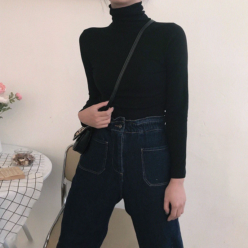 Autumn Long Sleeve Turtleneck Tops Slim Knitted Bottoming T Shirt Korean Fashion Sweater Harajuku Pullover Women Clothing Jumper thumbnail 3