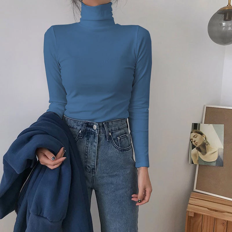 Autumn Long Sleeve Turtleneck Tops Slim Knitted Bottoming T Shirt Korean Fashion Sweater Harajuku Pullover Women Clothing Jumper thumbnail 4