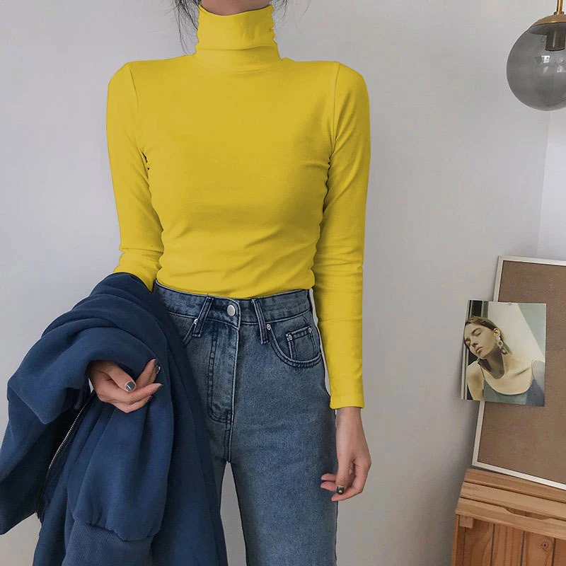 Autumn Long Sleeve Turtleneck Tops Slim Knitted Bottoming T Shirt Korean Fashion Sweater Harajuku Pullover Women Clothing Jumper thumbnail 2