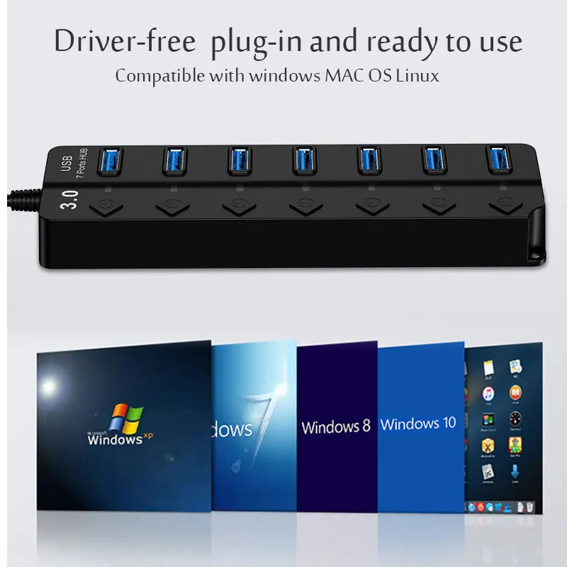 USB 3.0 Power Adapter 4/7 Port Multi USB Splitter Hub USB Hub 2.0 USB Multiple Expander Switch 30CM Cable Hub Docking Stations thumbnail 5