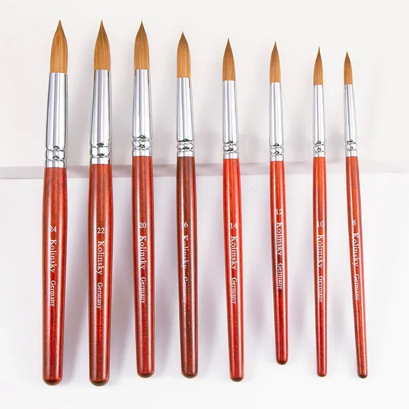 Kolinsky Acrylic Nail Art Brush Wood Handle Nail Art Mink Brush Gel Builder Nail Tools Manicure Brush Drawing Tools Size 8-24 thumbnail 2