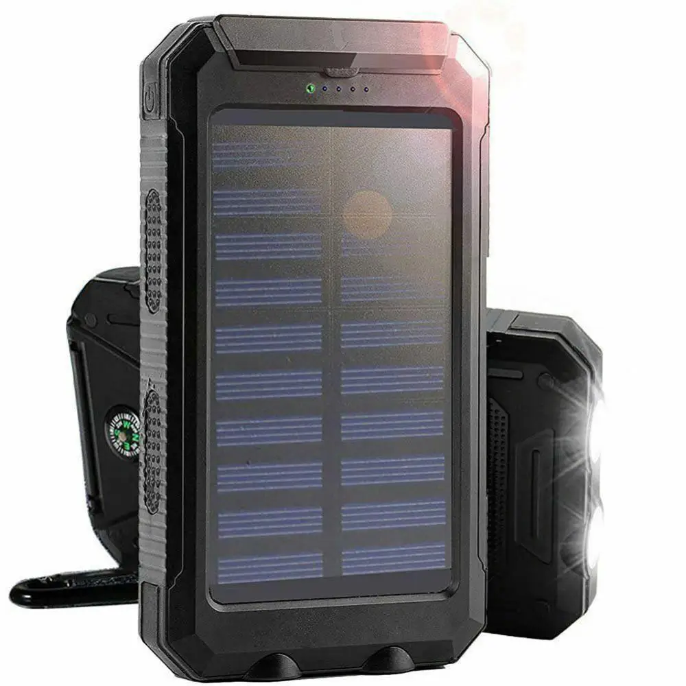 Solar Panel Dual USB Power Bank Case SOS Light Flashing Light Compass Bank Power Case External Box Mobile Phone Fast Charger thumbnail 4