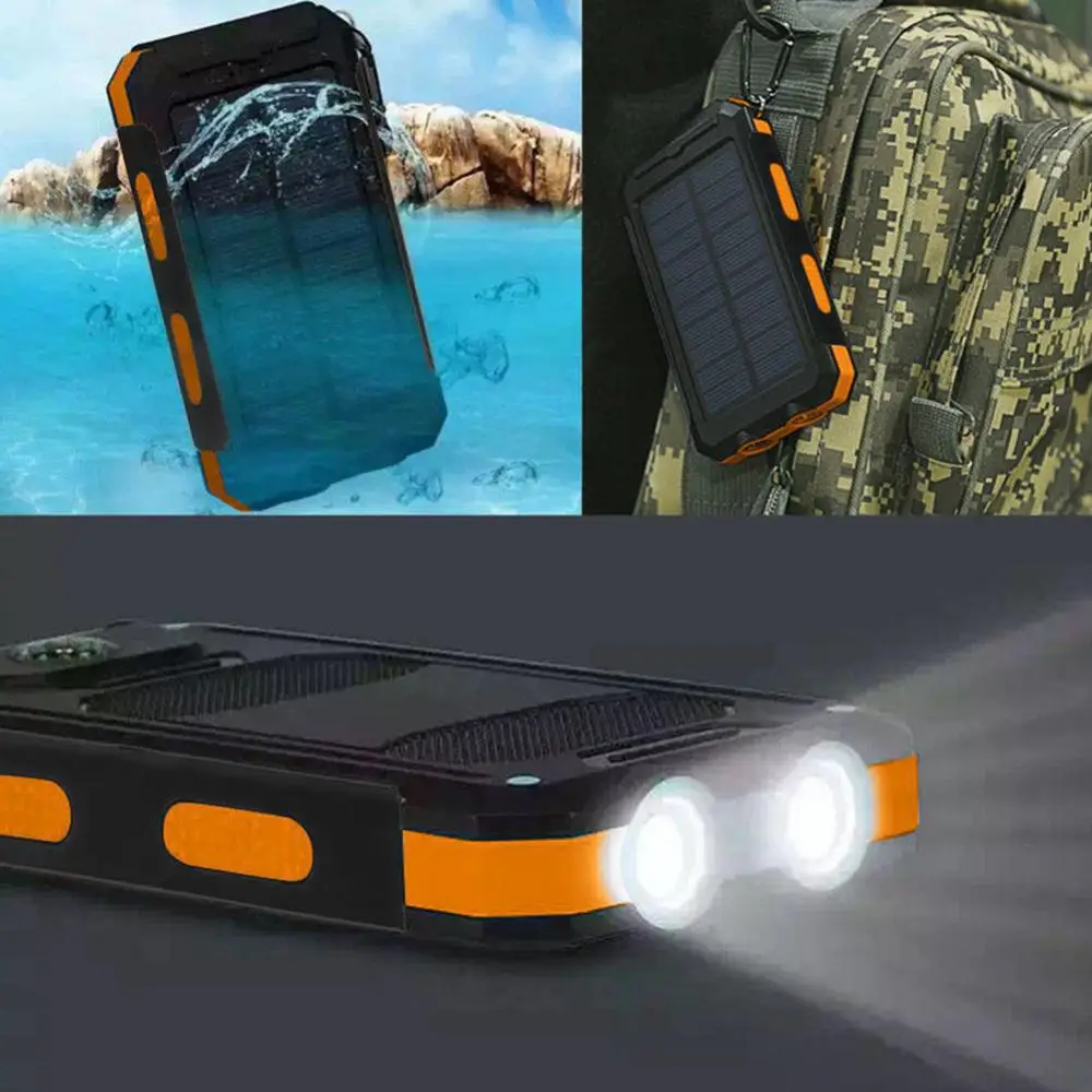 Solar Panel Dual USB Power Bank Case SOS Light Flashing Light Compass Bank Power Case External Box Mobile Phone Fast Charger thumbnail 2