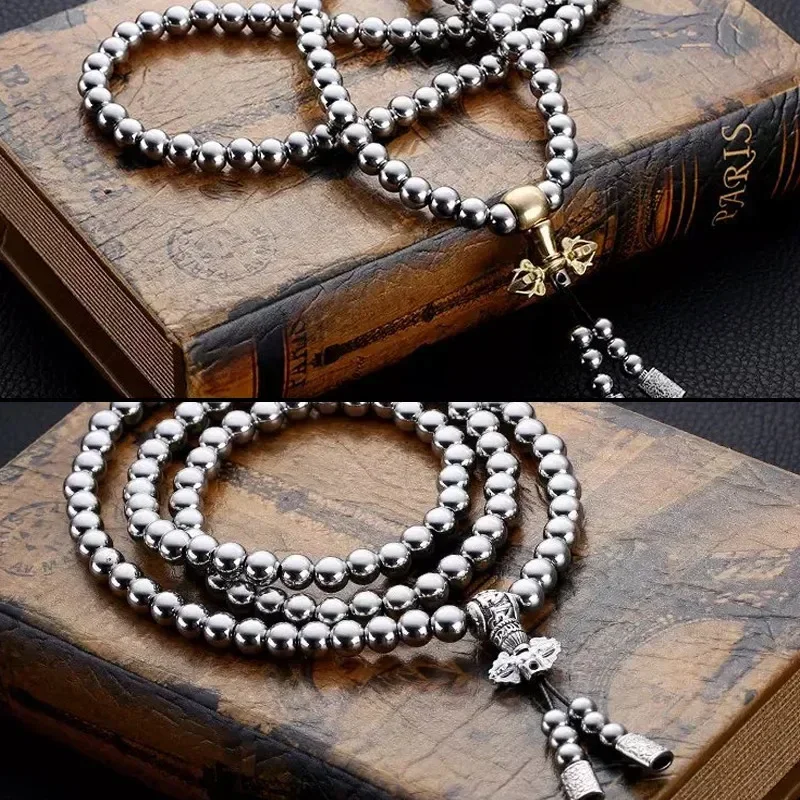 Tactical 8MM Steel Chain 118-128 Ps Buddha Beads Self Defense Hand Bracelet Necklace EDC Outdoor Tools Self Protection Survival thumbnail 5