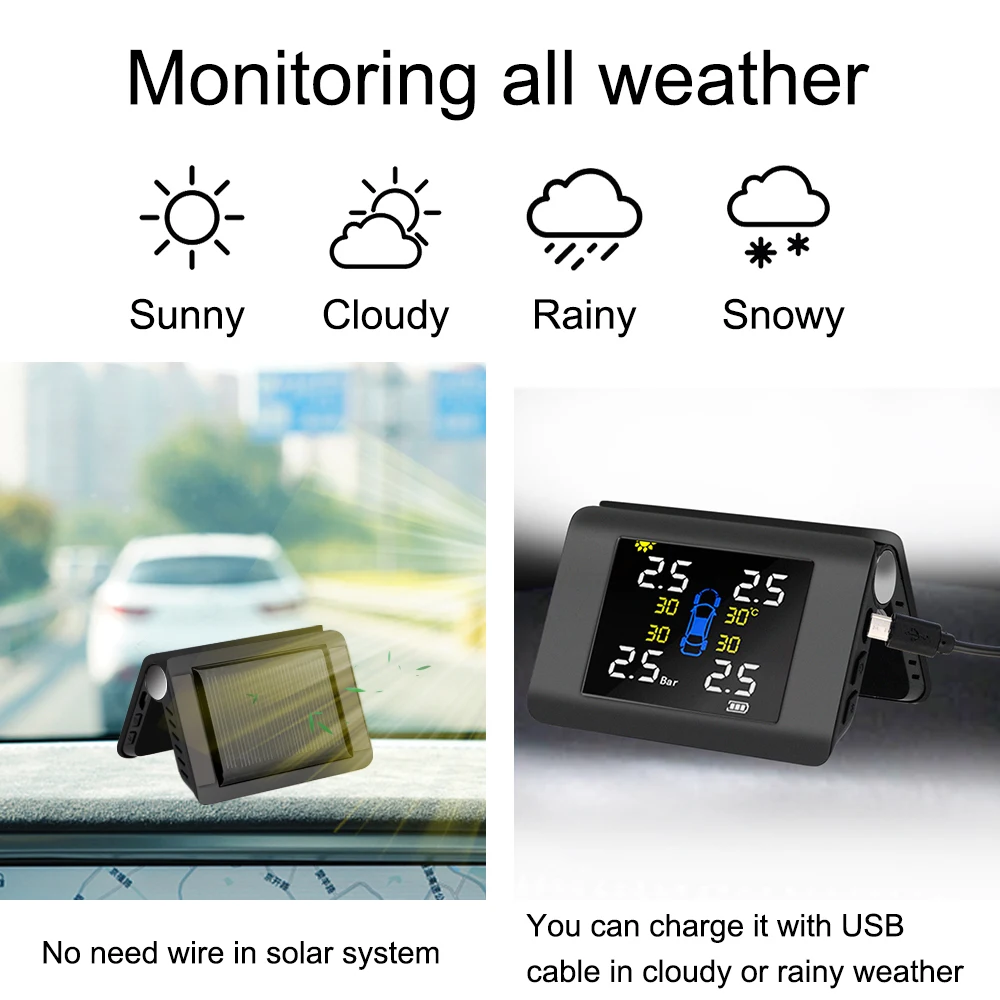 Foldable Monitor Solar TPMS Car Tire Pressure Monitoring System Tyre Diagnostic Tools Test Sensors Tester Automotive Accessories thumbnail 6