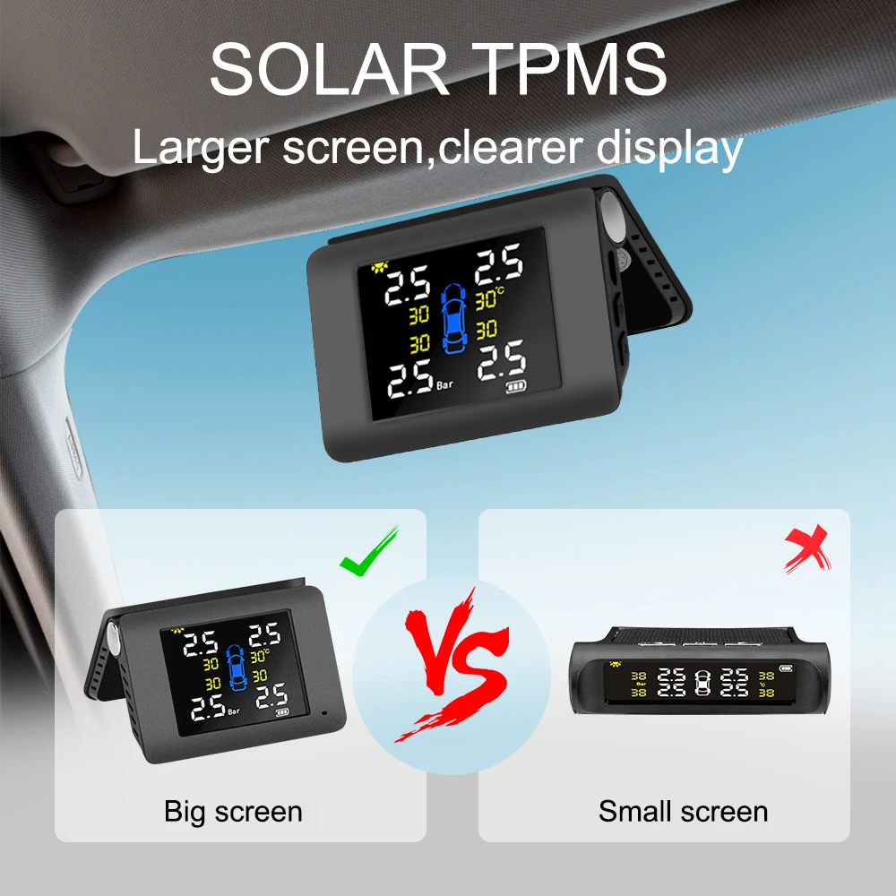 Foldable Monitor Solar TPMS Car Tire Pressure Monitoring System Tyre Diagnostic Tools Test Sensors Tester Automotive Accessories thumbnail 4