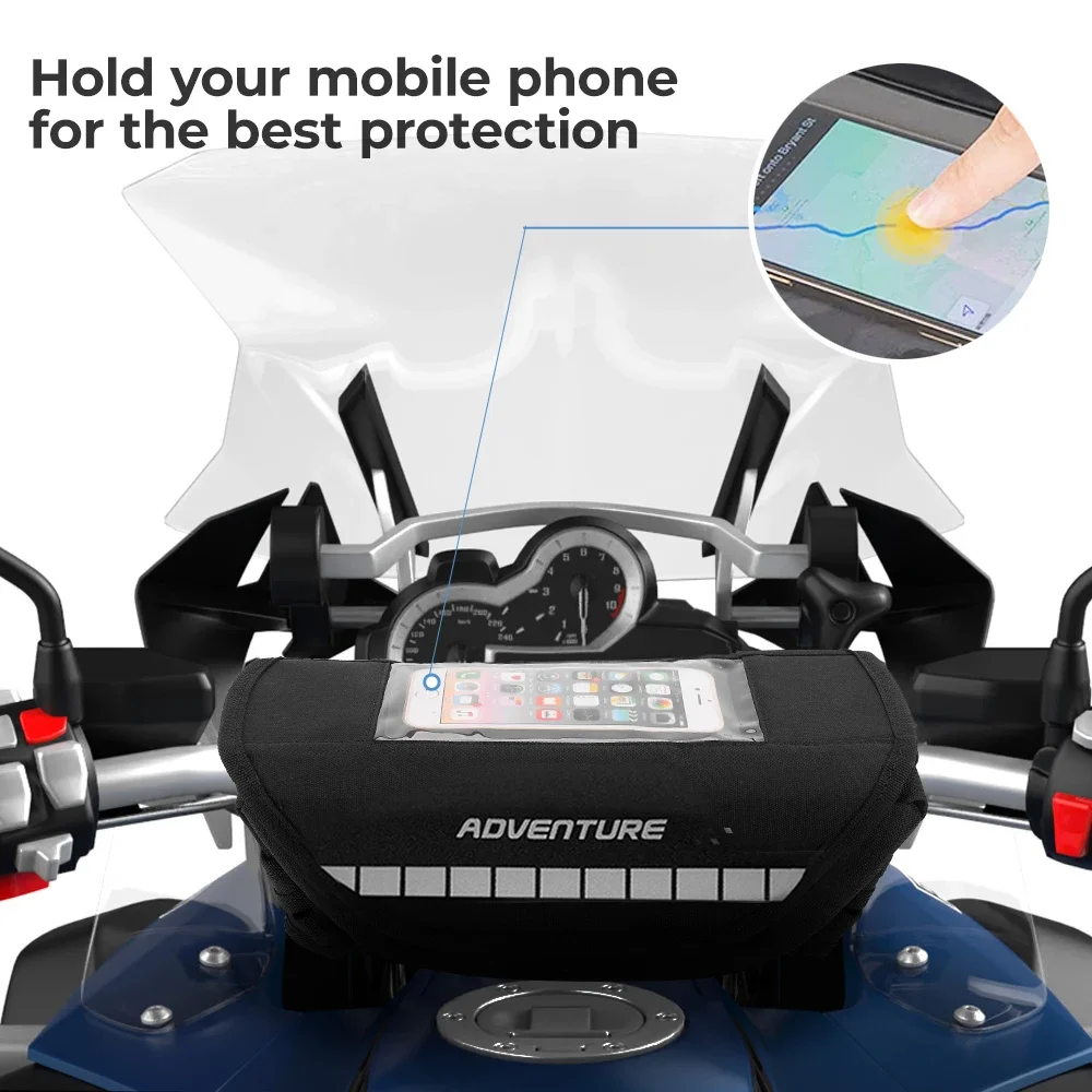 Universal Motorcycle Handlebar Bag with Touchscreen Phone Storage Bag For BMW R1200GS R 1250GS For Suzuki For Kawasaki thumbnail 5