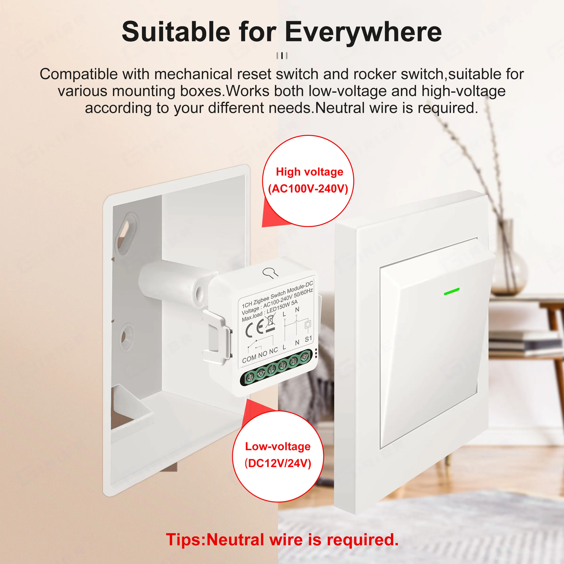 GIRIER Smart ZigBee Switch Module Dry Contact 5A Universal Breaker Relay DC 12/24V AC 100-240V Compatible with Alexa Hey Google thumbnail 4