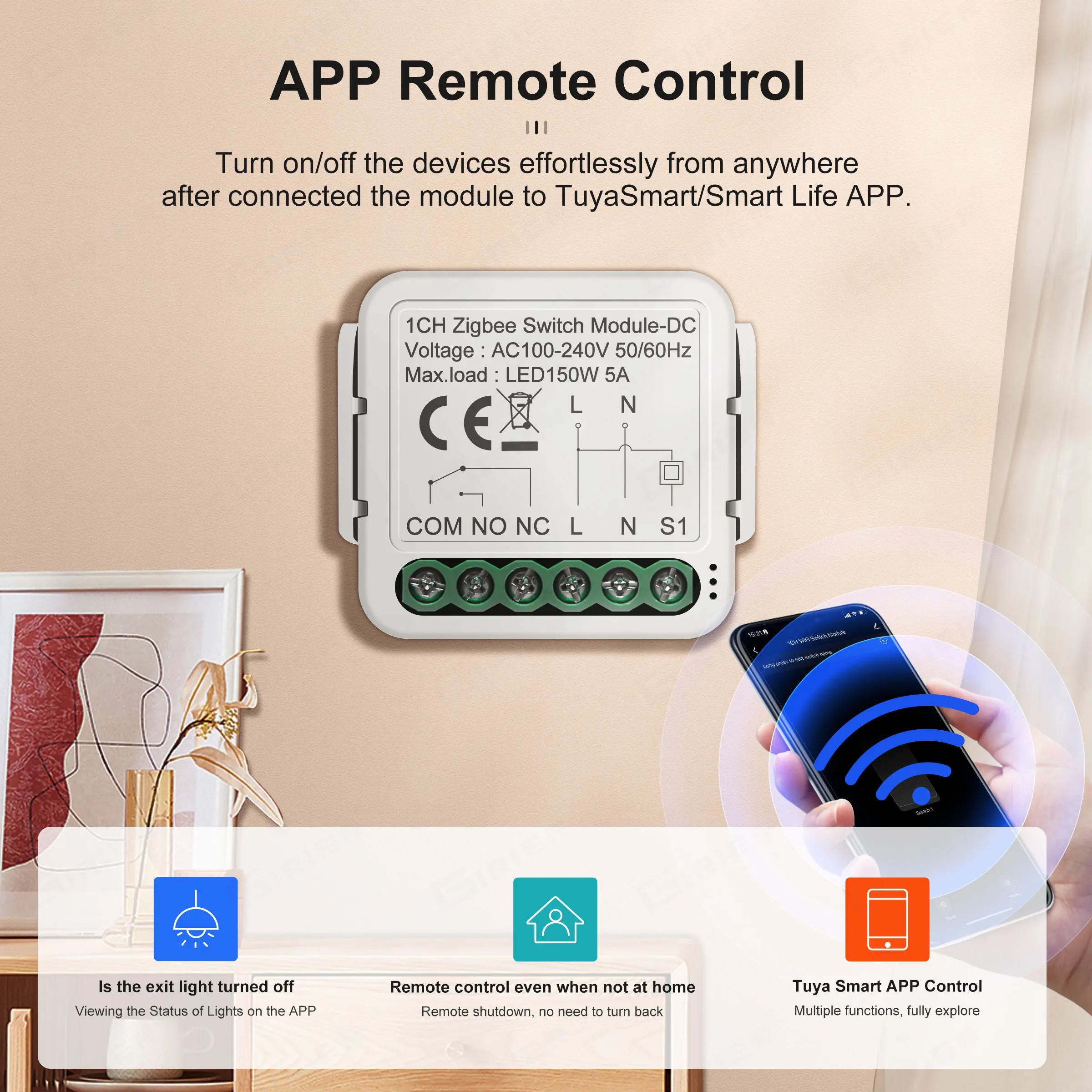 GIRIER Smart ZigBee Switch Module Dry Contact 5A Universal Breaker Relay DC 12/24V AC 100-240V Compatible with Alexa Hey Google thumbnail 3