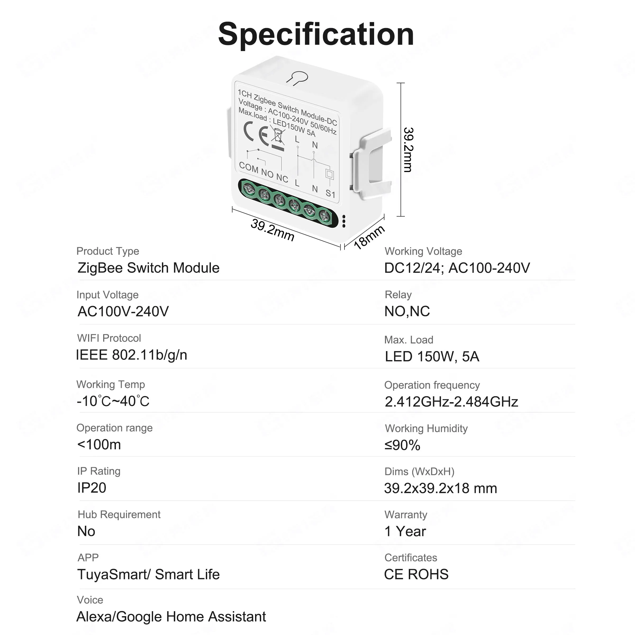 GIRIER Smart ZigBee Switch Module Dry Contact 5A Universal Breaker Relay DC 12/24V AC 100-240V Compatible with Alexa Hey Google thumbnail 6
