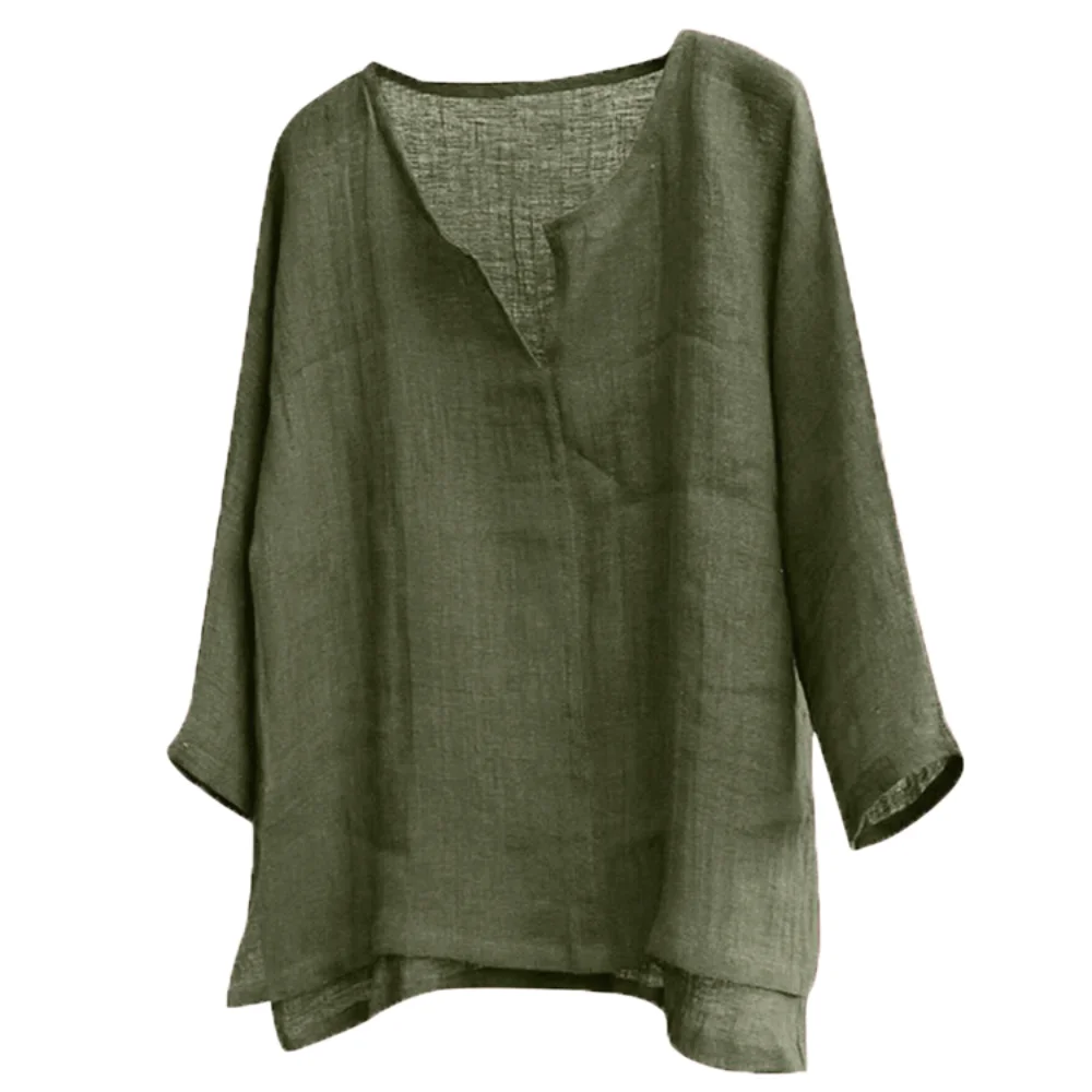 New Men's Summer Spring Long Sleeve Loose Shirt Solid Color Casual Long Sleeve Cool Shirt Vn-eck Tops Size S-5XL thumbnail 5