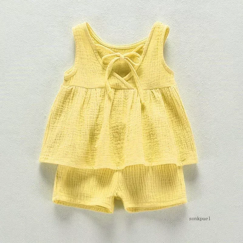 Baby Girls Outfits Clothes Summer Muslin Cotton Sleeveless Vest Dress Shorts Shirt Suits Fashion Top+Trousers Sets 2pcs 0-4T M thumbnail 6