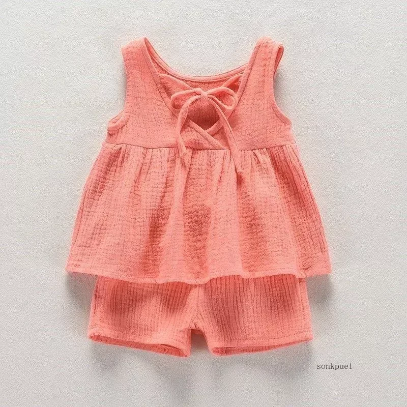 Baby Girls Outfits Clothes Summer Muslin Cotton Sleeveless Vest Dress Shorts Shirt Suits Fashion Top+Trousers Sets 2pcs 0-4T M thumbnail 4
