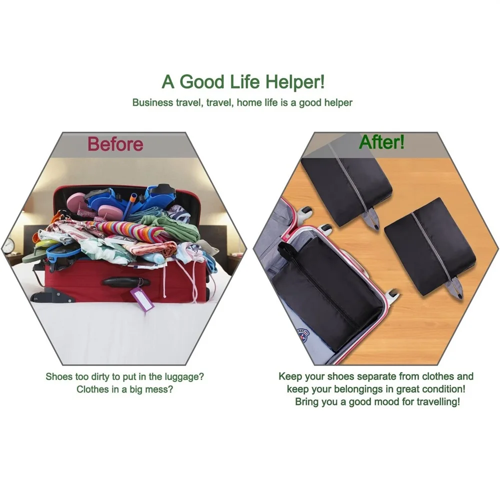 2 or 4 Pack Portable Nylon Waterproof Shoe Storage Bags with Zipper Closure for Men and Women Travel or Family Item Organize thumbnail 4