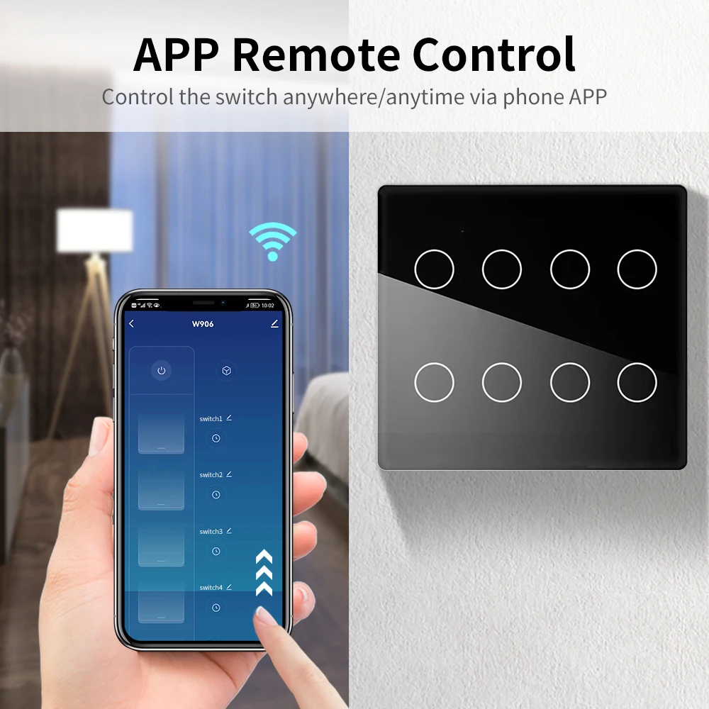 Tuya 4x4 WiFi Smart Switch 4/6/8 Gang Brazil Touch Sensor Panel Light Switch Voice Control Work for Alexa Google Home AC110-220V thumbnail 4