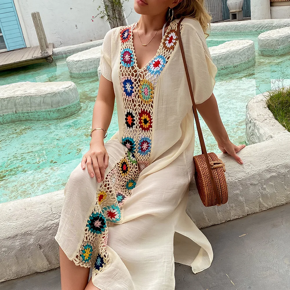 CROCHET BIKINI Women Beach Dress Cover-Ups Swimsuit Beachwear Bathing Suit Swim Cape For Woman Summer Tunic Saida Praia thumbnail 4