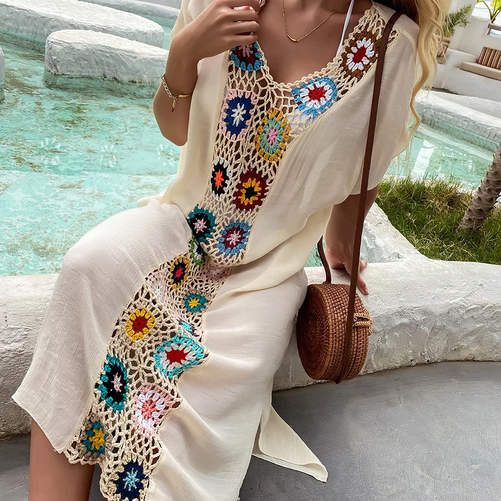 CROCHET BIKINI Women Beach Dress Cover-Ups Swimsuit Beachwear Bathing Suit Swim Cape For Woman Summer Tunic Saida Praia thumbnail 5