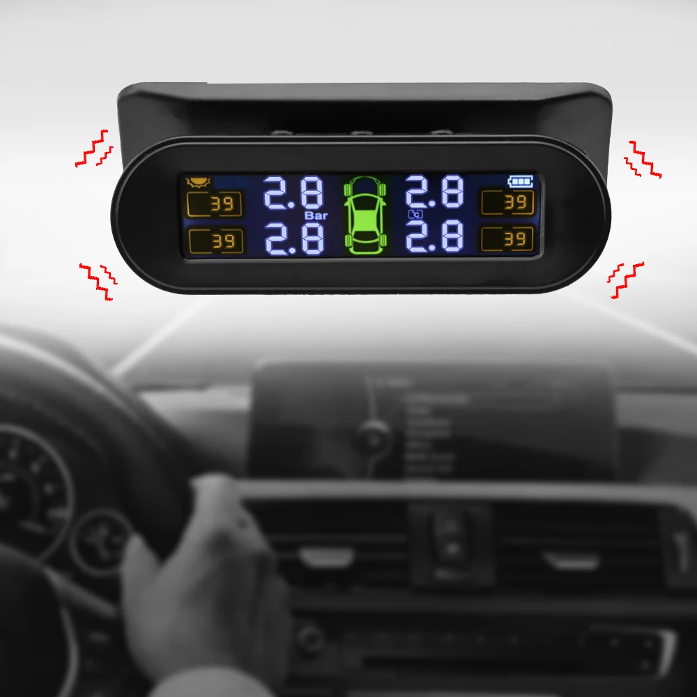 Car Tyre Pressure Monitor Solar TPMS Tire Pressure Monitoring System Temp Warning Fuel Save 4 External Sensors Set Accessories thumbnail 3