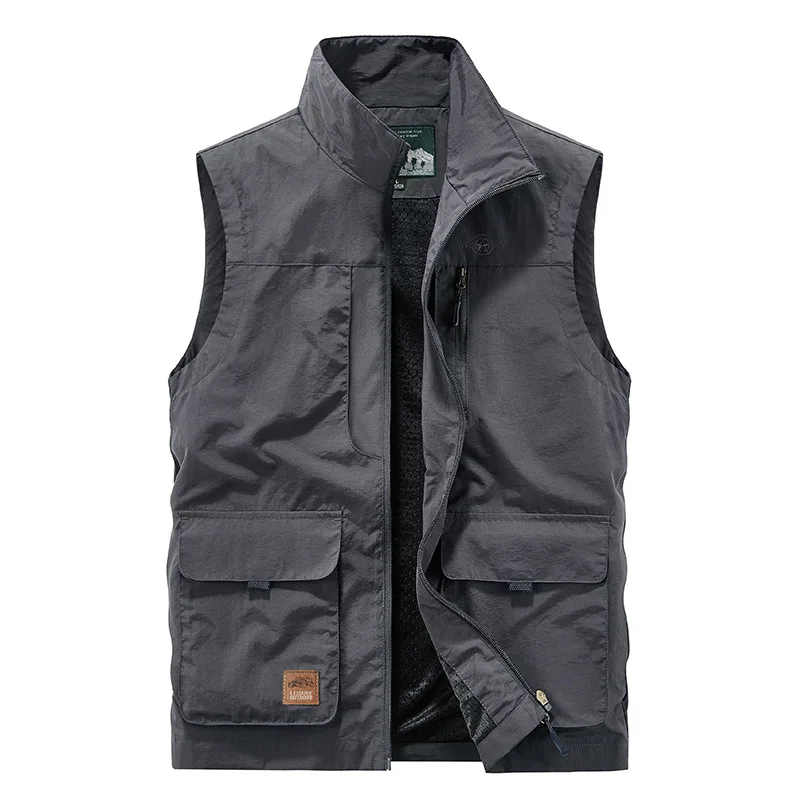 FGKKS Men's Leisure Vest Solid Color Tooling Style Waistcoat Thin Fishing Hiking Multi-Pocket Casual Loose Vest for Men thumbnail 4