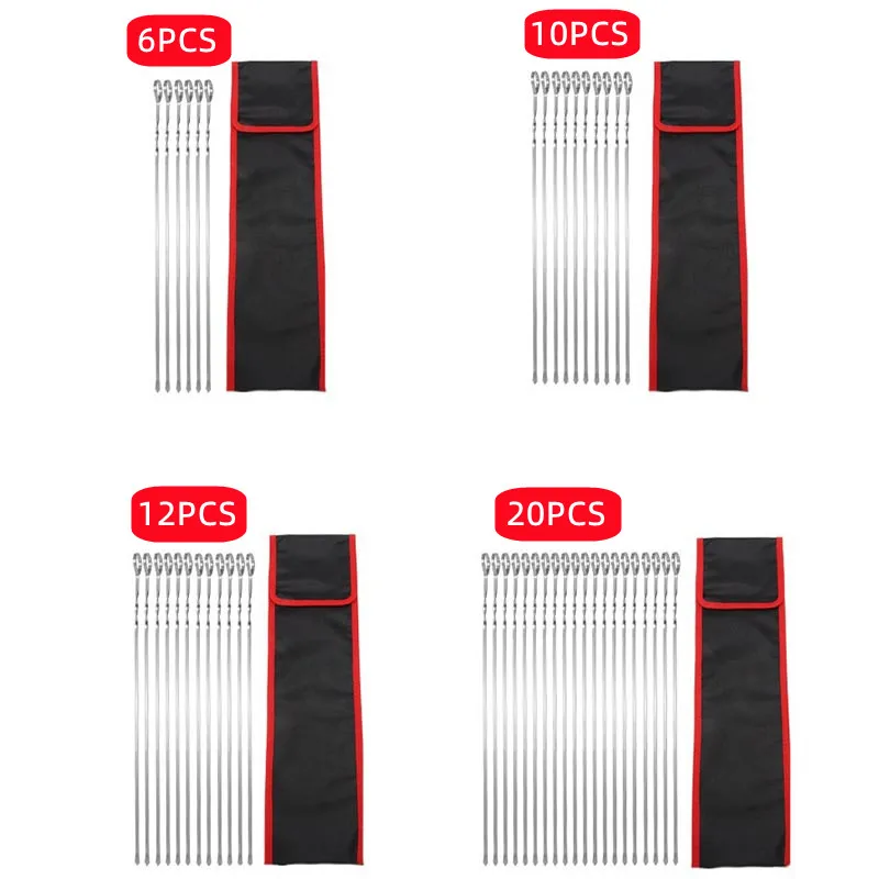 20/12/10/6pc Stainless Steel Barbecue Skewer With Cloth Bag Set Flat BBQ Needle Metal Stick Garden Outdoor Camping Grill Stick thumbnail 4