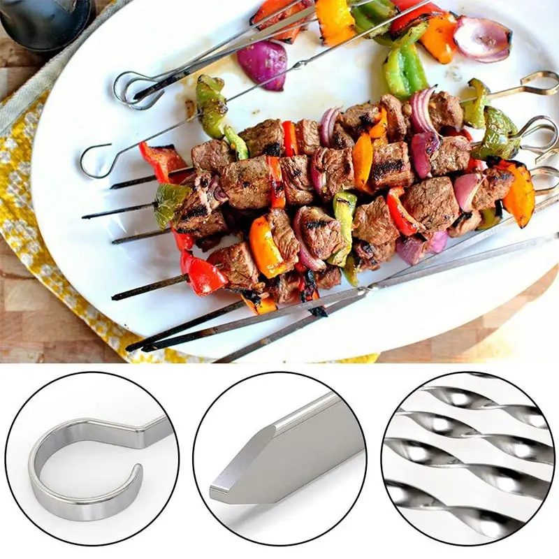 20/12/10/6pc Stainless Steel Barbecue Skewer With Cloth Bag Set Flat BBQ Needle Metal Stick Garden Outdoor Camping Grill Stick thumbnail 5