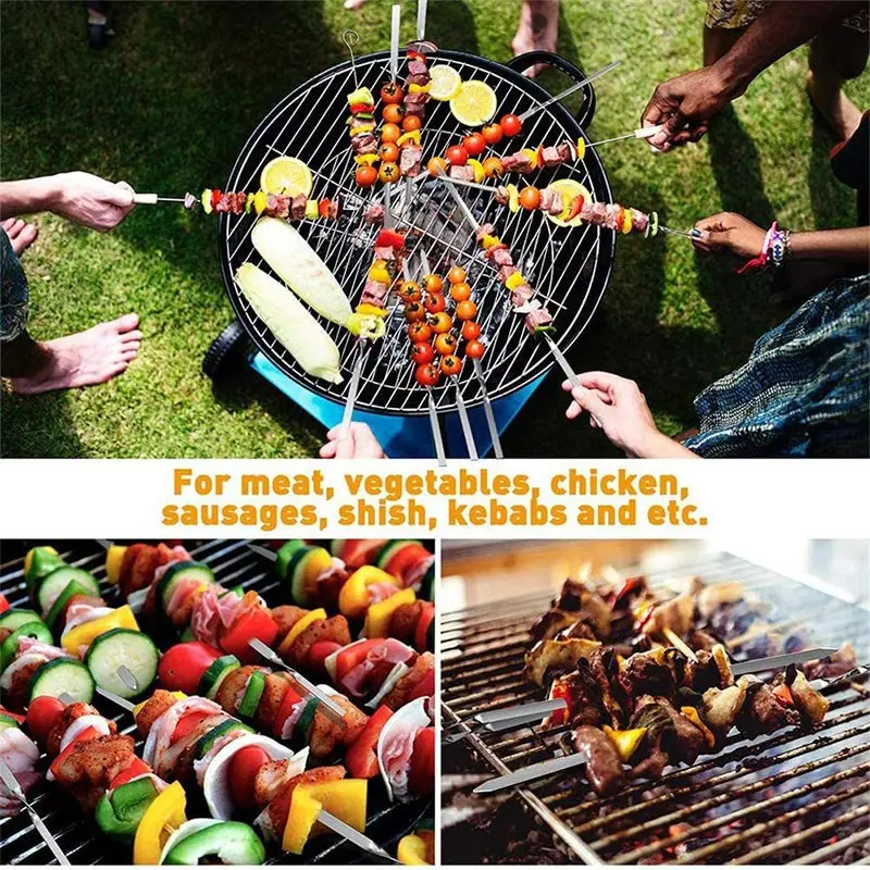 20/12/10/6pc Stainless Steel Barbecue Skewer With Cloth Bag Set Flat BBQ Needle Metal Stick Garden Outdoor Camping Grill Stick thumbnail 6