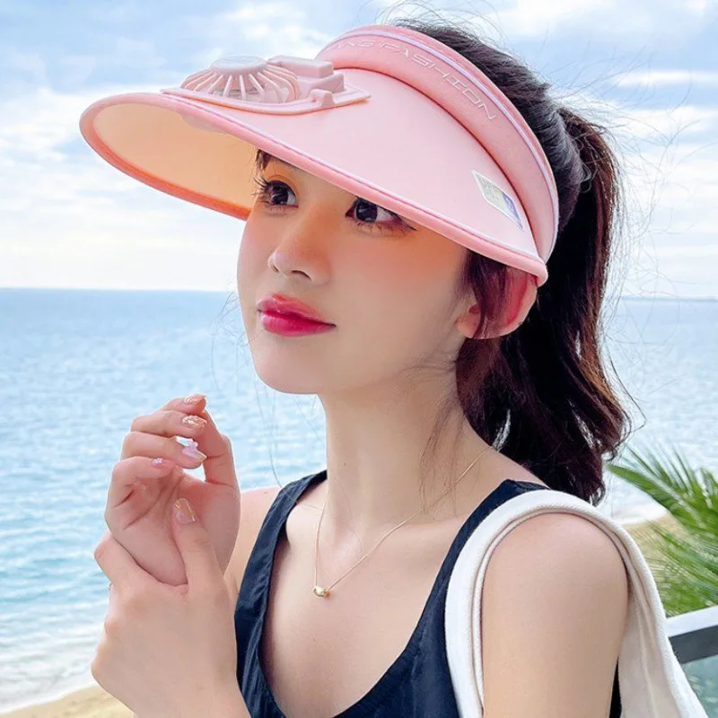 Sun Visor Women Hats with Fan-Three Temp Settings-Large Area Sun Protection Adjustable Elastic Buckle thumbnail 3