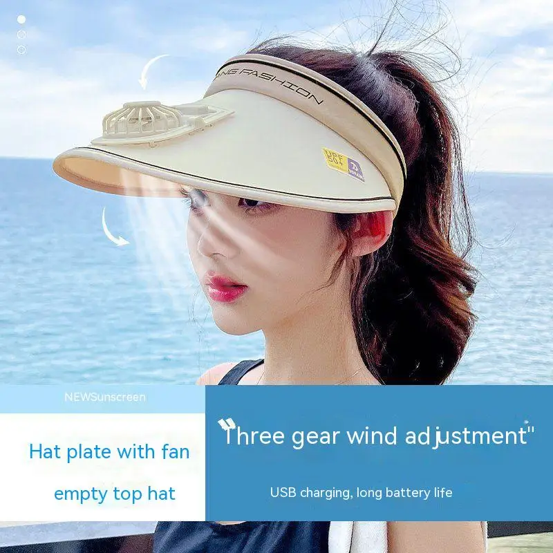 Sun Visor Women Hats with Fan-Three Temp Settings-Large Area Sun Protection Adjustable Elastic Buckle thumbnail 4