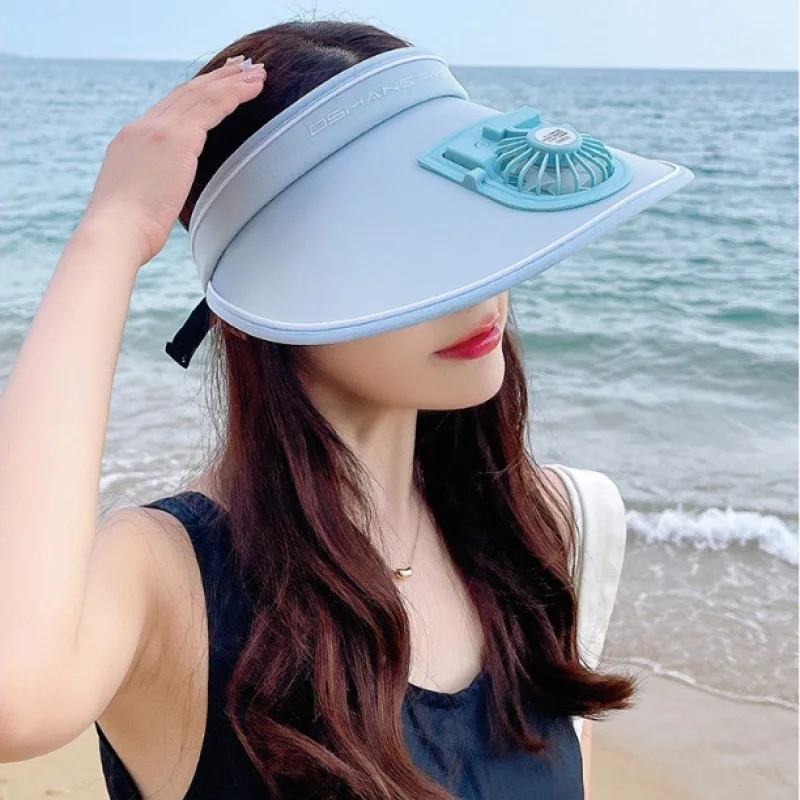 Sun Visor Women Hats with Fan-Three Temp Settings-Large Area Sun Protection Adjustable Elastic Buckle thumbnail 6