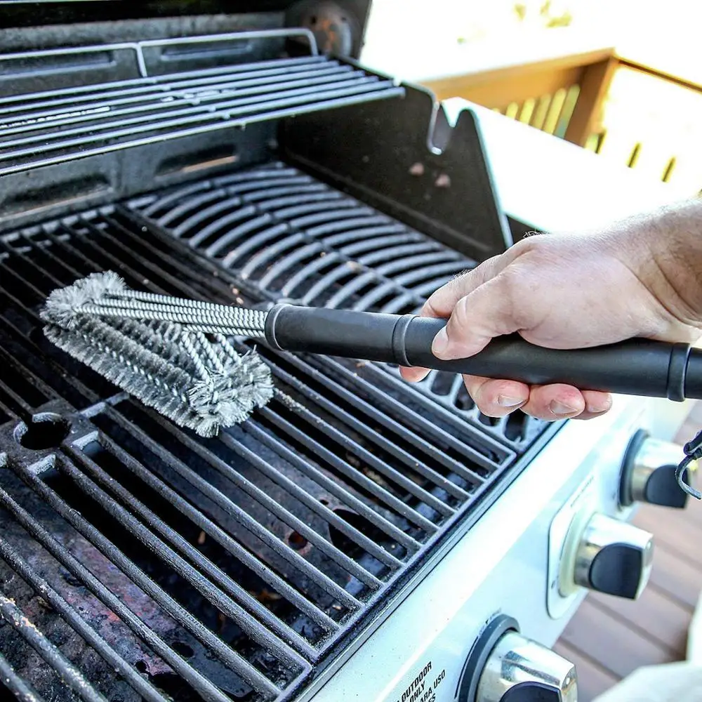 New Kitchen Accessories BBQ Grill Brush and Scraper Barbecue Kit Cleaning Brush Stainless Steel Tools Wire Bristles Triangle thumbnail 2